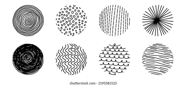 Estilo de dibujo de Doodle de fondo negro redondo Abstract o patrones dibujados a mano para el diseño de concepto.