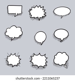 Doodle sketch style of speech bubbles hand drawn illustration. for concept design.