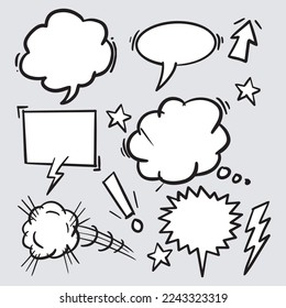 Doodle sketch style of speech bubbles hand drawn illustration. for concept design.