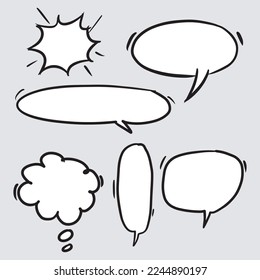 Dibujo Doodle estilo de burbujas de voz ilustración dibujada a mano. para el diseño de conceptos.