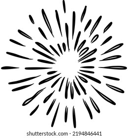 Doodle sketch style of Starburst, sunburst,  Element Fireworks Black Rays. Comic explosion effect. Radiating, radial lines. cartoon hand drawn illustration for concept design. 