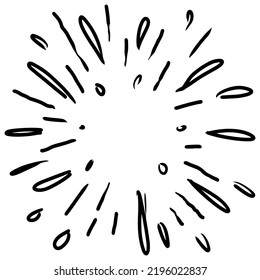 Doodle sketch style of Starburst, sunburst,  Element Fireworks Black Rays. Comic explosion effect. Radiating, radial lines. cartoon hand drawn illustration for concept design. 