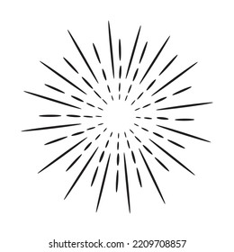 Doodle sketch style of Starburst, sunburst,  Element Fireworks Black Rays. Comic explosion effect. Radiating, radial lines. cartoon hand drawn illustration for concept design. 