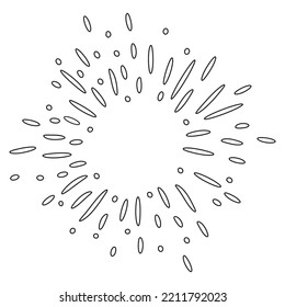 Doodle sketch style of Starburst, sunburst,  Element Fireworks Black Rays. Comic explosion effect. Radiating, radial lines. cartoon hand drawn illustration for concept design. 