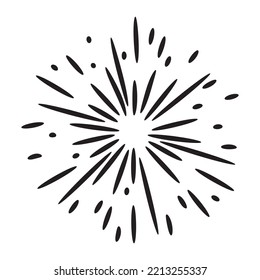 Doodle sketch style of Starburst, sunburst,  Element Fireworks Black Rays. Comic explosion effect. Radiating, radial lines. cartoon hand drawn illustration for concept design. 