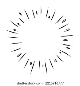 Doodle sketch style of Starburst, sunburst,  Element Fireworks Black Rays. Comic explosion effect. Radiating, radial lines. cartoon hand drawn illustration for concept design. 