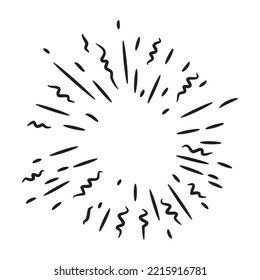 Doodle sketch style of Starburst, sunburst,  Element Fireworks Black Rays. Comic explosion effect. Radiating, radial lines. cartoon hand drawn illustration for concept design. 