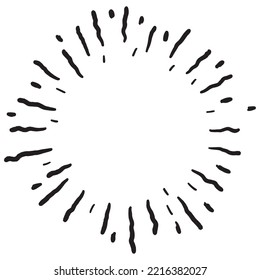 Doodle sketch style of Starburst, sunburst,  Element Fireworks Black Rays. Comic explosion effect. Radiating, radial lines. cartoon hand drawn illustration for concept design. 