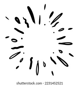 Doodle sketch style of Starburst, sunburst,  Element Fireworks Black Rays. Comic explosion effect. Radiating, radial lines. cartoon hand drawn illustration for concept design. 