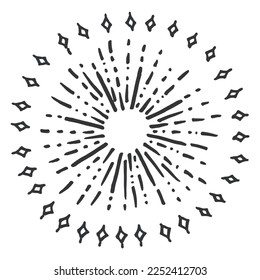 Doodle sketch style of Starburst, sunburst,  Element Fireworks Black Rays. Comic explosion effect. Radiating, radial lines. cartoon hand drawn illustration for concept design. 