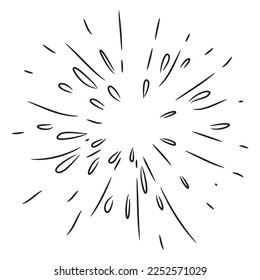 Doodle sketch style of Starburst, sunburst,  Element Fireworks Black Rays. Comic explosion effect. Radiating, radial lines. cartoon hand drawn illustration for concept design. 