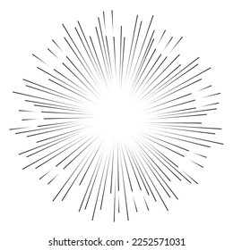 Doodle sketch style of Starburst, sunburst,  Element Fireworks Black Rays. Comic explosion effect. Radiating, radial lines. cartoon hand drawn illustration for concept design. 