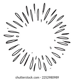 Doodle sketch style of Starburst, sunburst,  Element Fireworks Black Rays. Comic explosion effect. Radiating, radial lines. cartoon hand drawn illustration for concept design. 