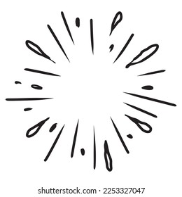 Doodle sketch style of Starburst, sunburst,  Element Fireworks Black Rays. Comic explosion effect. Radiating, radial lines. cartoon hand drawn illustration for concept design. 