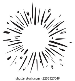 Doodle sketch style of Starburst, sunburst,  Element Fireworks Black Rays. Comic explosion effect. Radiating, radial lines. cartoon hand drawn illustration for concept design. 
