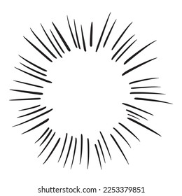 Doodle sketch style of Starburst, sunburst,  Element Fireworks Black Rays. Comic explosion effect. Radiating, radial lines. cartoon hand drawn illustration for concept design. 
