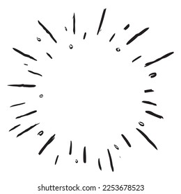 Doodle sketch style of Starburst, sunburst,  Element Fireworks Black Rays. Comic explosion effect. Radiating, radial lines. cartoon hand drawn illustration for concept design. 