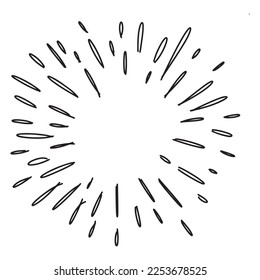 Doodle sketch style of Starburst, sunburst,  Element Fireworks Black Rays. Comic explosion effect. Radiating, radial lines. cartoon hand drawn illustration for concept design. 