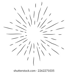 Doodle sketch style of Starburst, sunburst,  Element Fireworks Black Rays. Comic explosion effect. Radiating, radial lines. cartoon hand drawn illustration for concept design. 