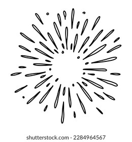 Doodle sketch style of Starburst, sunburst,  Element Fireworks Black Rays. Comic explosion effect. Radiating, radial lines. cartoon hand drawn illustration for concept design. 