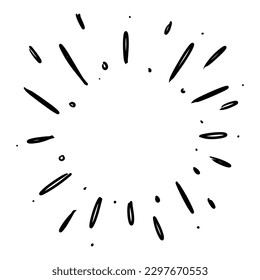 Doodle sketch style of Starburst, sunburst,  Element Fireworks Black Rays. Comic explosion effect. Radiating, radial lines. cartoon hand drawn illustration for concept design. 