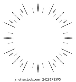 Doodle sketch style of Starburst, sunburst,  Element Fireworks Black Rays. Comic explosion effect. Radiating, radial lines. cartoon hand drawn illustration for concept design. 