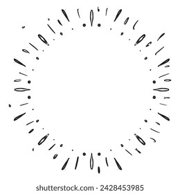 Doodle sketch style of Starburst, sunburst,  Element Fireworks Black Rays. Comic explosion effect. Radiating, radial lines. cartoon hand drawn illustration for concept design. 