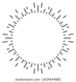 Doodle sketch style of Starburst, sunburst,  Element Fireworks Black Rays. Comic explosion effect. Radiating, radial lines. cartoon hand drawn illustration for concept design. 