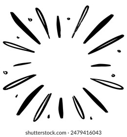 Doodle sketch style of Starburst, sunburst,  Element Fireworks Black Rays. Comic explosion effect. Radiating, radial lines. cartoon hand drawn illustration for concept design. 