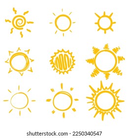 Doodle sketch style of sun cartoon hand drawn illustration for concept design.