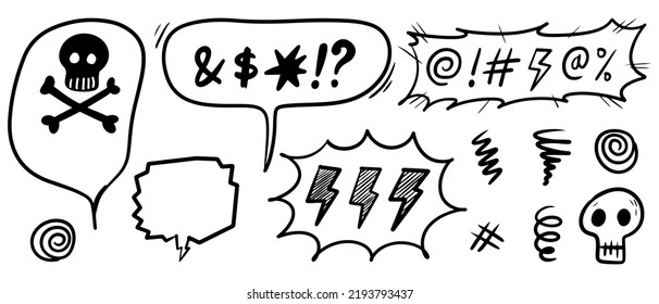 Doodle sketch style of Swearing icons cartoon hand drawn illustration for concept design. 