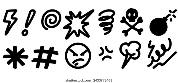 Doodle sketch style of Swearing icons cartoon hand drawn illustration for concept design. 