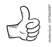 Doodle sketch style of thumb up hand gesture vector illustration for concept design.