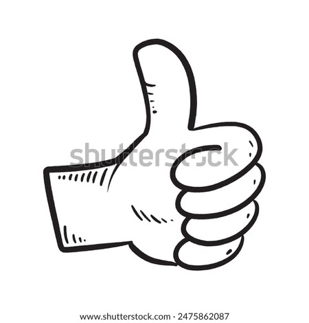 Doodle sketch style of thumb up hand gesture vector illustration for concept design.