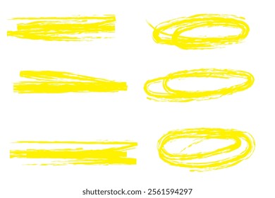 Doodle sketch style of underline, highlighter marker strokes, swoops, waves brush marks hand drawn illustration for concept design.