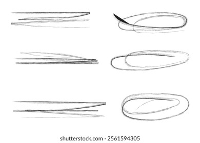 Doodle sketch style of underline, highlighter marker strokes, swoops, waves brush marks hand drawn illustration for concept design.