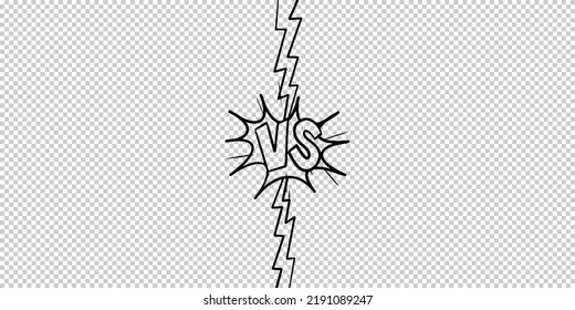 Doodle Sketch Style Of Versus Or VS Letters Logo Cartoon Hand Drawn Illustration For Concept Design. Comic Fighting Duel With Lightning Ray Border.