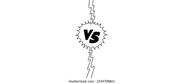 Doodle Sketch Style Of Versus Or VS Letters Logo Cartoon Hand Drawn Illustration For Concept Design. Comic Fighting Duel With Lightning Ray Border.