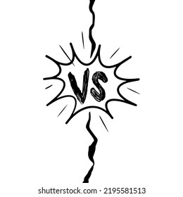 Doodle Sketch Style Of Versus Or VS Letters Logo Cartoon Hand Drawn Illustration For Concept Design. Comic Fighting Duel With Lightning Ray Border.