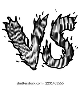 Doodle sketch style of Versus Or VS Letters Logo cartoon hand drawn illustration for concept design. Comic fighting duel with lightning ray border.