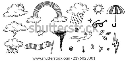 Doodle sketch style of weather icons cartoon hand drawn illustration for concept design.