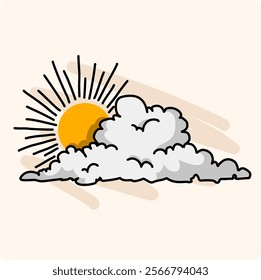 Doodle sketch of sun and clouds in the sky