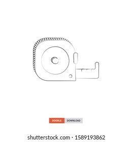 Doodle sketch of tape measure concept on white background. tape measure doodle art. Cartoon vector illustration. Isolated sketch line art. Icon in hand drawing design style.