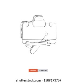 Doodle sketch of toolbox concept on white background. toolbox doodle art. Cartoon vector illustration. Isolated sketch line art. Icon in hand drawing design style.