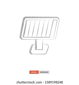 Doodle sketch of Touchscreen terminal concept on white background. Touchscreen terminal doodle art. Cartoon vector illustration. Isolated sketch line art. Icon in hand drawing design style.