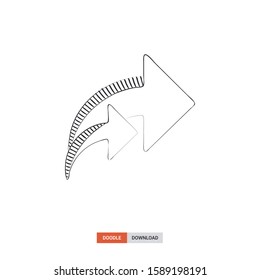 Doodle sketch of two arrows concept on white background. two arrows doodle art. Cartoon vector illustration. Isolated sketch line art. Icon in hand drawing design style.