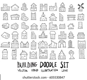 Doodle Sketch Type Of Building Icons Vector Illustration