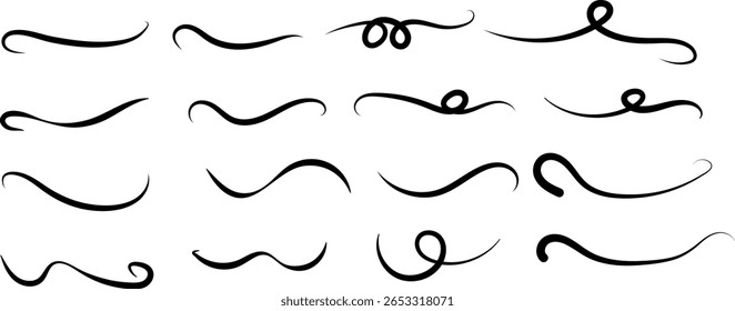doodle sketch underline highlight. curly swishes, swashes, swoops. Handwritten markers paint chalk paper. grunge draw emphasis. Scribble crayon underline shape
