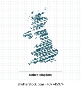 Doodle sketch of United Kingdom map - vector