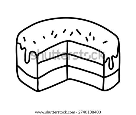 Doodle sketch vector illustration of a cake that has been partially cut off.